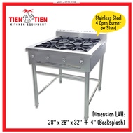 TIEN TIEN Stainless Steel 4 Open Burner High Pressure Gas Made in Malaysia Pasta Stove Dapur Western