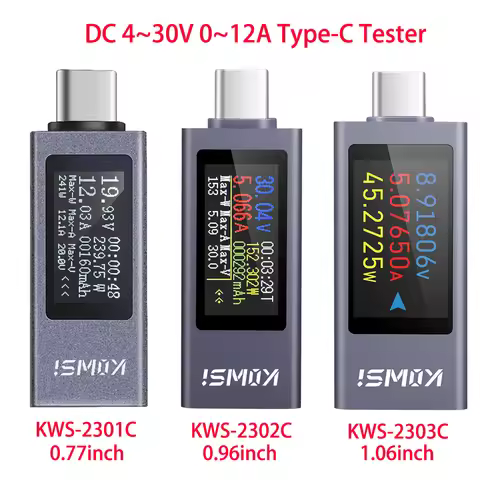 Voltage Meters Current Voltage Capacity Battery Tester USB/Type-C Volt Current Detector Charger Capa