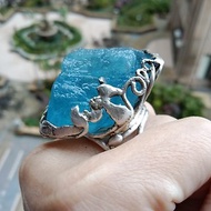 海藍寶原礦手工銀戒純銀戒指 ~海水正藍~ Aquamarine Silver Ring