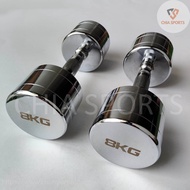 Chrome Steel Dumbbell 8kg with Contoured Handle Weight Round Dumbbells Commercial Equipment