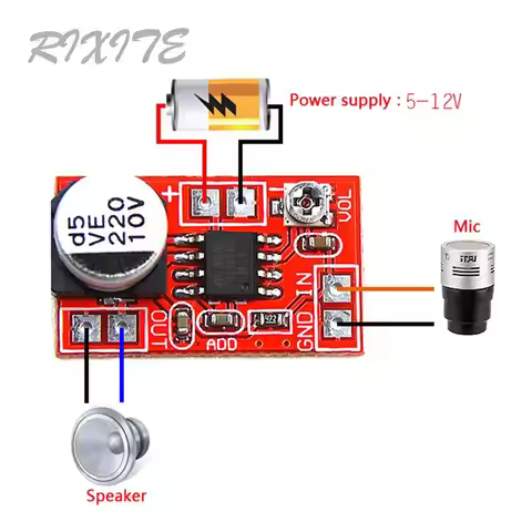 DC 5V-12V Micro Electret Amplifier MIC Condenser Mini Microphone Amplifier Board Volume Adjustable