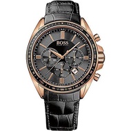 BOSS伯斯男錶 HB1513092 44mm玫瑰金圓形精鋼錶殼，黑色三眼錶面，深黑色真皮皮革錶帶款，達人珍藏! _廠商直送