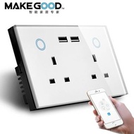 New MAKEGOOD Wall Socket Compatible with Alexa and Google Home Power Metering Functioon Tuya App SMART UK Double USB Socket