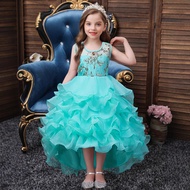 [Ready Stock] Children's Performance Dress Skirt Middle Big Kids Trailing Princess Dress Cake Fluffy
