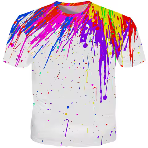 Drop shipping Paint Stain Rainbow Paint Splatter Print T-shirt 2023 Summer Men Women Hipster 3D T sh