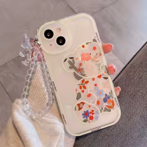 Pink Purple Flower Bear 3D Pendant For Huawei Y7 Y6 Y7A Y6s P30 P40 Nova 9 10 SE 5T Y70 Honor X8 X9 
