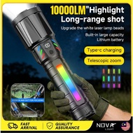 10000 Lumen Very Bright LED flashlight Long Distance Zoom 5400mAh Emergency Lighting Portable flashl