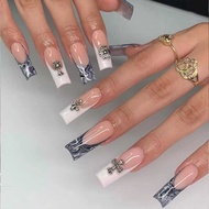 French Wearable Nails Black White Smudge Cross Long Ballet Nails Fake Nails Manicure Nails Nails