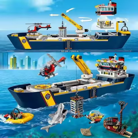 Compatible MOC Sets City Series Building Blocks Ocean Exploration Ship Big Model Children's Toys Ass