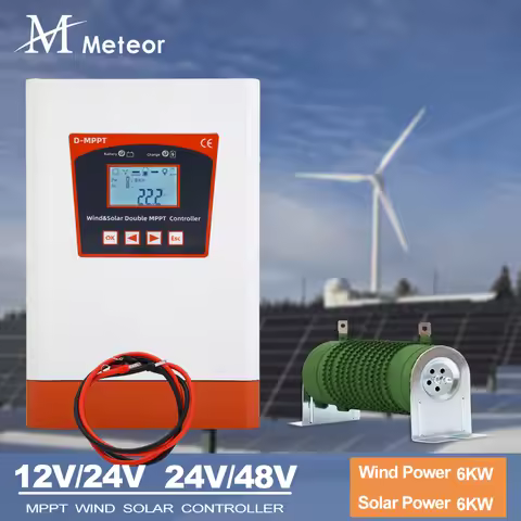 6KW Dual MPPT Wind Energy Hybrid System Charging Solar Controller 12V 24V and 24V 48V Automatic Adju