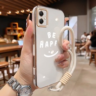 Casing hp For Samsung A06 4G Case Smile Motivational Words Free TALI Lanyard Cesing Electro Plating 