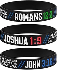 Sainstone Christian Wristbands for Guys - John 3:16, Romans 12:2, Joshua 1:9 - Power of Faith Christ