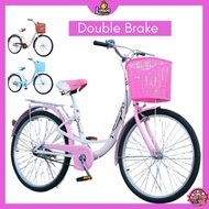 Basikal Klasik Dewasa Pink Biru Perempuan Hadiah Bike Korean Style Women Bicycle Storage Basket Geqek Kayuh Beskal