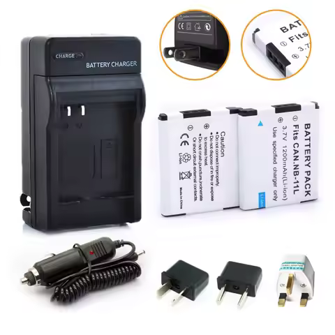 2-Pack NB-11L 1000mAh Battery + Charger + Plug Adapter for Canon PowerShot A2300 A2400 A2500 A2600 A