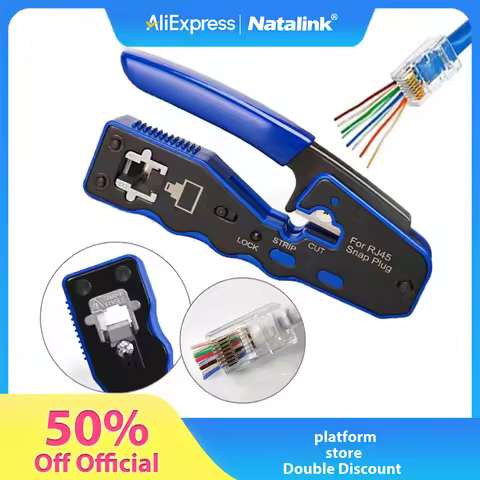 Natalink RJ45 Crimping Tool Pass Through Crimper Wire Stripper Cutter for Cat6A Cat6 Cat5 8P8C rj45