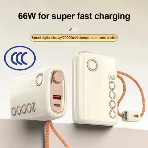 20000mAh Power Bank 66W Super Fast Charging Built in Cable Portable Hanging Small Mobile Powerbank C