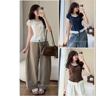 Babydoll Floral Shirt with Ruffle Hem and Bow Collar A9270 Women's Fashion