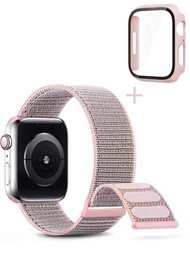 2 件/組 Apple 錶帶 + Apple Watch 錶殼運動尼龍環錶帶（柔軟、透氣、防汗、可水洗）和錶殼,帶防震、防滑、防刮 Pc 框架和鋼化玻璃屏幕保護膜。相容於 Apple Watch 38/40/41/42/44/45/49 毫米可穿戴、方便的錶帶和錶殼保護套。相容於 Apple Watch 系列 Ultra/9/8/7/6/se/5/4/3。