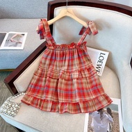 Gấu lãnh đạo thời trang mới Checker Áo phông in hình + BOW treo cô gái ăn mặc chị em trang phục 2-6