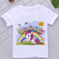 Baby Cartoonunicorn and Five Cute Owls T-Shirts Summer Short Sleeve Boys/Girls Casual Kids Tshirt Bi