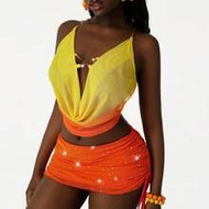 Women's Ombre Plunging Neck Cropped Halter Tank Top Summer Outfit For Women Spring Outfit Festival P