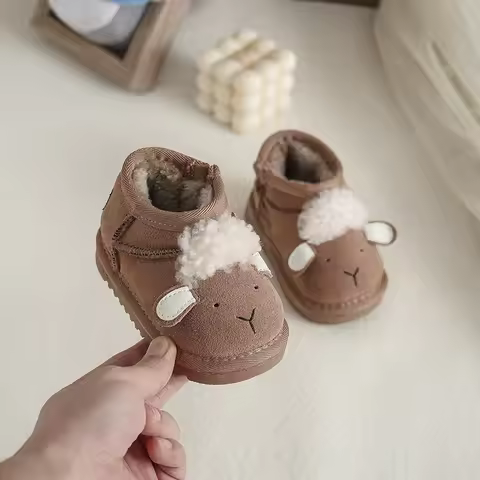 Little Boys Girls Snow Boots Winter Warm Fur Plush Children Boots Waterproof Cute Cartoon Kids Ankle