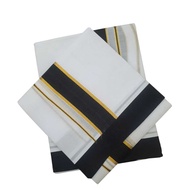 8 Mohlam 1.5 Inch Black Border Solid Polyester Veshti / Dhoti with Thundu Set for Men