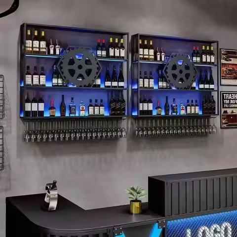 Restaurant、shelves Drinks Alcohol Modern Cabinet Wall Wine Mounted Display Cabinet Space Saver Showc