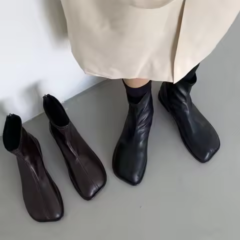 Women's Autumn Genuine Leather Square Toe Designer Fashion Boots Trendy New Snow Boots Walking Chels