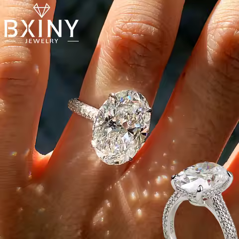 BXINY 8CT Oval Cut All Moissanite Ring 925 Sterling Silver for Women Sparkling Lab Diamond Wedding B