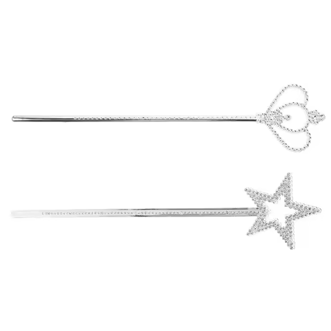 2Pcs Star Wand and Wand Silverplated Dress Up Props for Princess Wedding Themed Party Pretend Play