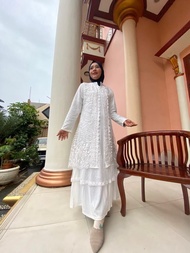 (COD) NEW Gamis Brokat Putih Bordir Import// Kebaya Muslim Brukat Putih Import Super Mewah // BRAND