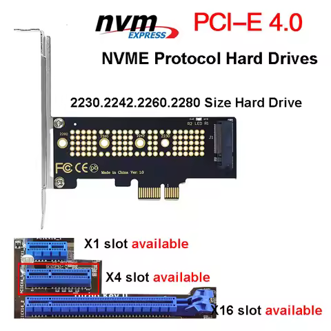 NVME PCIE M.2 NGFF SSD Adapter Supports PCI-E4.0 X1 High-Speed Expansion Adapter Card for 2240 2260 