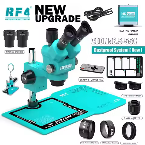RF-55PM-B52 Dust-proof Design Microscope Continuous Zoom 6.5X-55X Knob 7 Gear Zoom 4K HD Camera Trin