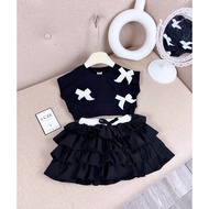 (CE1) Set bộ bé gái Set áo tay hến phối nơ kèm chân váy 4 tầng cho bé gái