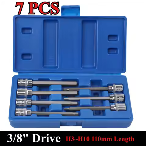 7PCS 3/8" Drive Extra Long Allen Hex Bit Socket Set H3-H10 CR-V and S2 Material 3/8" Drive 110mm Len
