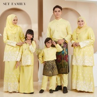 SET FAMILY/SEDONDON WARNA SOFT YELLOW BAJU KURUNG MODEN SULAM DAN BAJU MELAYU SLIM FIT