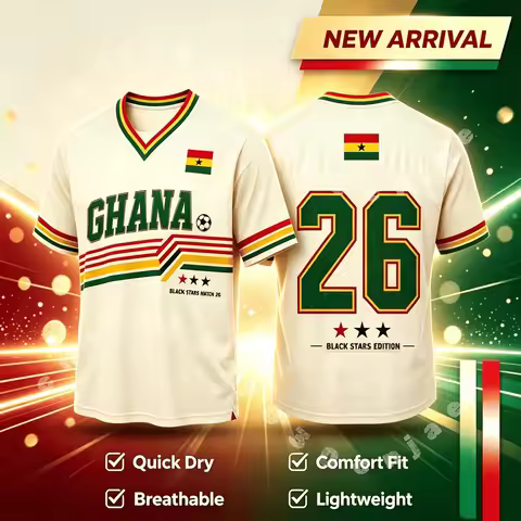 Ghana Black Stars 26 Number Soccer Jersey Retro V Neck Short Sleeve T Shirt Africa Football Streetwe