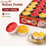 100PCS 1 Hour Tealight Ghee Candle Red Yellow Lilin untuk Prayer Altar Temple Worship Offering Home 