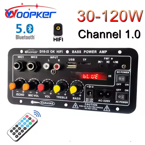 Woopker D10-II Audio Amplifier Board Digital Bluetooth AMP Module 30-120W for 4 Ohm Speaker 110V-220