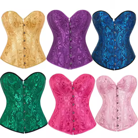 Jacquard Vintage Corset Tops Women Gothic Overbust Bustier Lace-up Shapewear Slimming Waist Shaping
