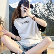 Krazy Shop Two-Tone T-shirt Oversized Fashion Couple Vintage Cute Round Neck QQ6047