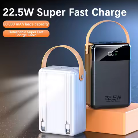 80000mAh Outdoor Big Capacity Power Bank with Camping Lights Built in Cable 22.5W PD Fast Charging S