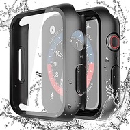 Misxi [2 Pack] Waterproof Black Hard Case with Tempered Glass Compatible with Apple Watch Series 6 SE Series 5 Series 4 40mm, Ultra-Thin Tough Protective Cover for iWatch Screen Protector