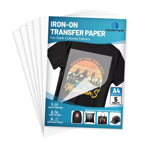 5 Sheets A4 Iron-On Heat Transfer Paper for Dark Fabrics 8.3x11.7 Inch Inkjet Printable & Drawable D