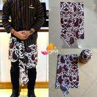 Surang Sapat Set + Sundanese Blangkon, White Cement Motif, Sembong Pencak Silat, Dhoti for Men