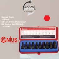 Genius Tools 3/8" Dr. 10Pcs Metric Hex Impact Bit Socket Set 4-17mm TH-310M Socket Wrench L Set