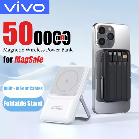 VIVO Wireless Magnetic 500000mAh Power Bank Built-in 4 Wire Portable External Battery With Stand Pow