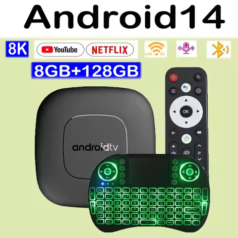 Smart TV Box T1 Android 14 Allwinner H313 128GB ROM WiFi Doble 2.4G/5G Bluetooth 5.4 YouTube 8K Voic