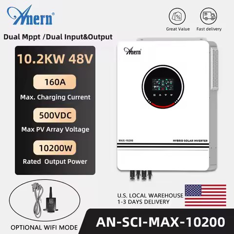 Anern 10.2KW 6.2KW Hybrid Solar Inverter 48V Pure Sine Wave 10200W Off Grid Inverter Build-in Mppt 1